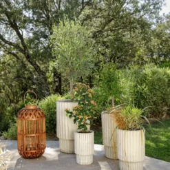 Pot haut Sorrento coloris beige en céramique - 68 x Ø 45 cm