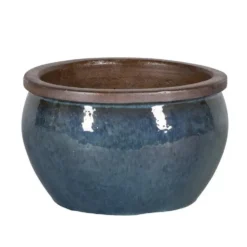 Pot rond Bonn vert glacé en grès émaillé - Ø 33 x 21 cm