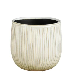 Pot rond cannelé coloris beige en céramique Pablo Mica Decorations - 19 x Ø 21 cm