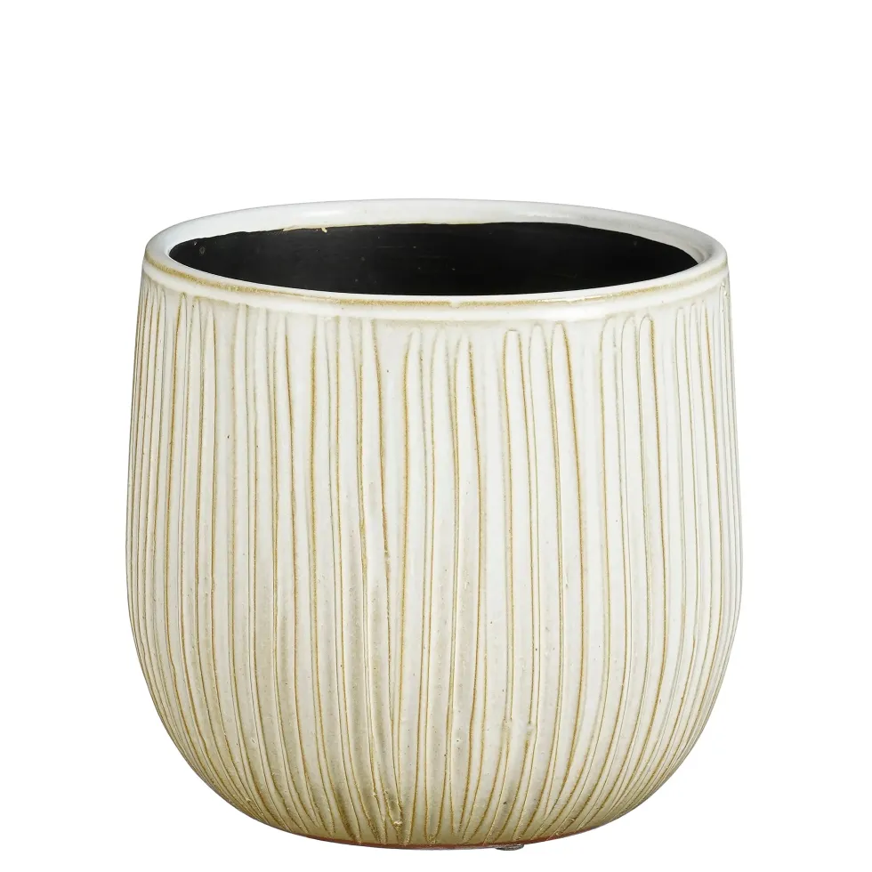 Pot rond cannelé coloris beige en céramique Pablo Mica Decorations - 19 x Ø 21 cm