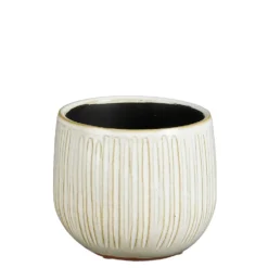 Pot rond cannelé coloris beige en céramique Pablo Mica Decorations - 12 x Ø 14 cm