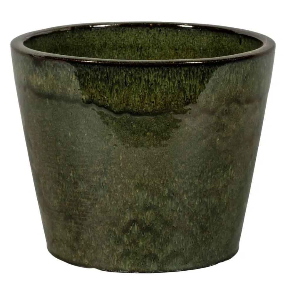 Pot rond en grès émaillé dripping vert Shanghai - Ø 34 x H 30 cm