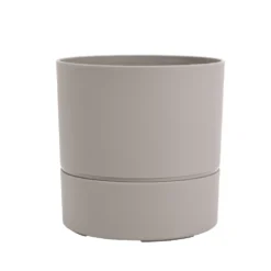 Pot rond en plastique à réserve d'eau coloris grège Poetic Aquaduo - Ø 28,5 x H 28,5 cm
