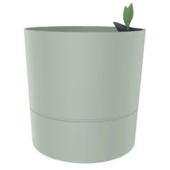 Pot rond en plastique à réserve d'eau coloris vert amande Poetic Aquaduo XL - Ø 39,5 x H 39,5 cm