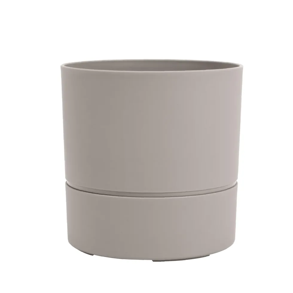 Pot rond en plastique à réserve d'eau coloris grège Poetic Aquaduo - Ø 19,3 x H 19,3 cm