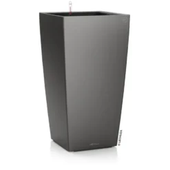 Pot à réserve d’eau coloris anthracite métallisé Lechuza Cubico Premium 40 kit complet - Ø 40 x H 75 cm