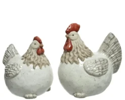 Poule décorative coloris banc en terre cuite - 12 x 19 x 20 cm