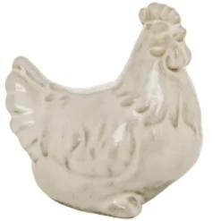 Poulette décorative en porcelaine blanc crème Hahnina - 12,5 x 8,5 x 13 cm