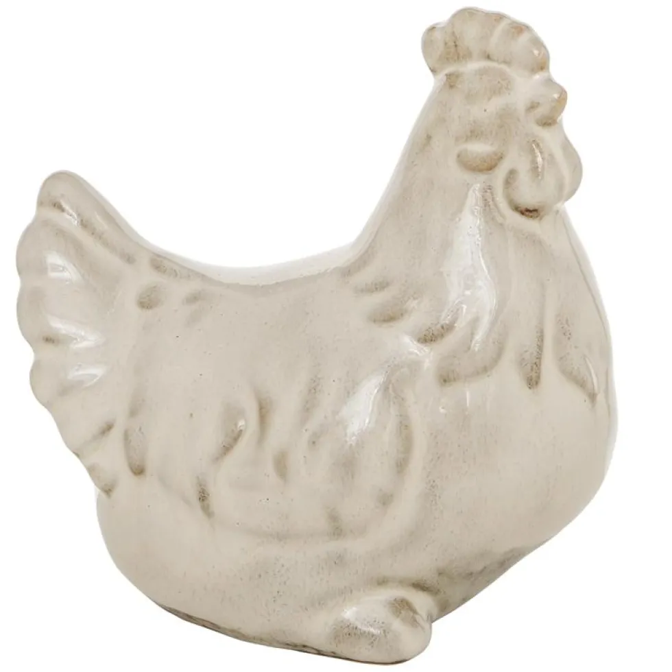Poulette décorative en porcelaine blanc crème Hahnina - 12,5 x 8,5 x 13 cm