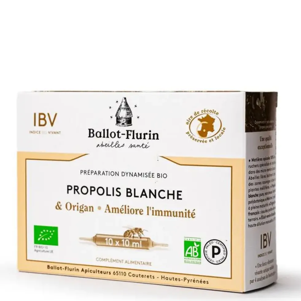 Préparation dynamisée bio Propolis Blanche et origan Ballot Flurin - 10 ampoules x 10 ml