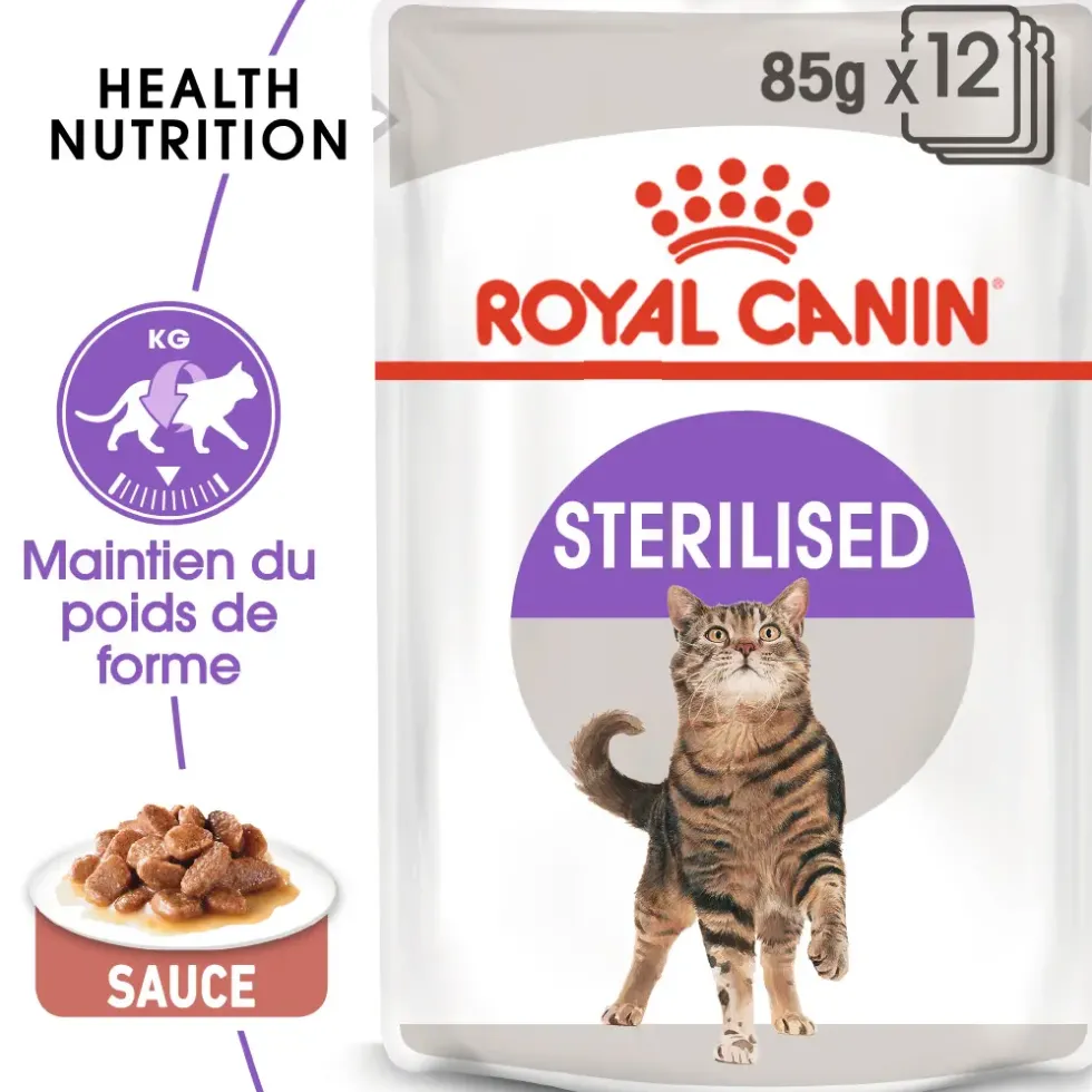 Pâtées pour chat adulte stérilisé émincés en sauce Royal Canin Sterilised - 12 x 85 g