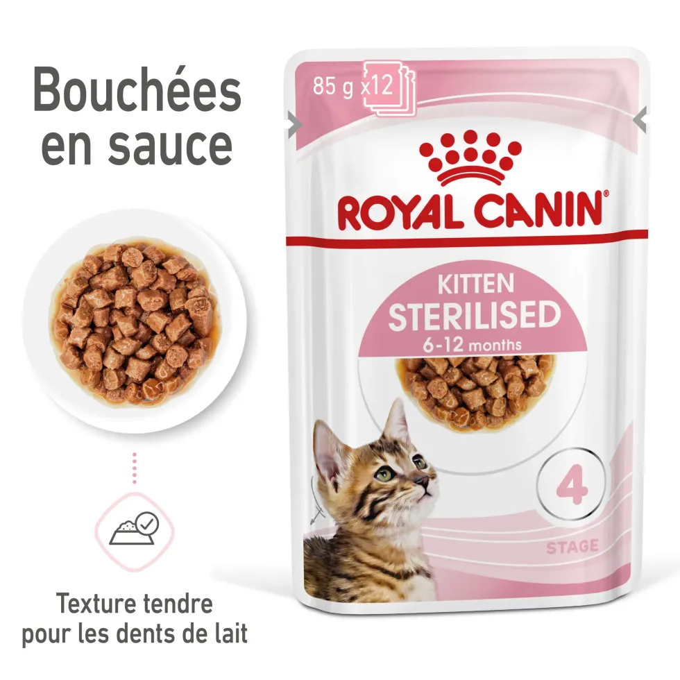 Pâtées pour chaton émincés en sauce Royal Canin Kitten Sterilised - 12 x 85 g