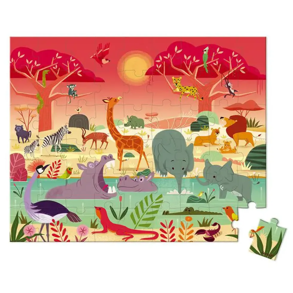 Puzzle la réserve animalière orange en carton Juratoys - 54 pièces