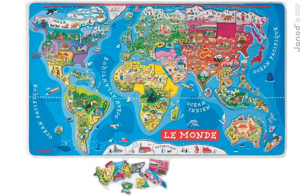 Puzzle monde magnétique Janod - 92 pièces
