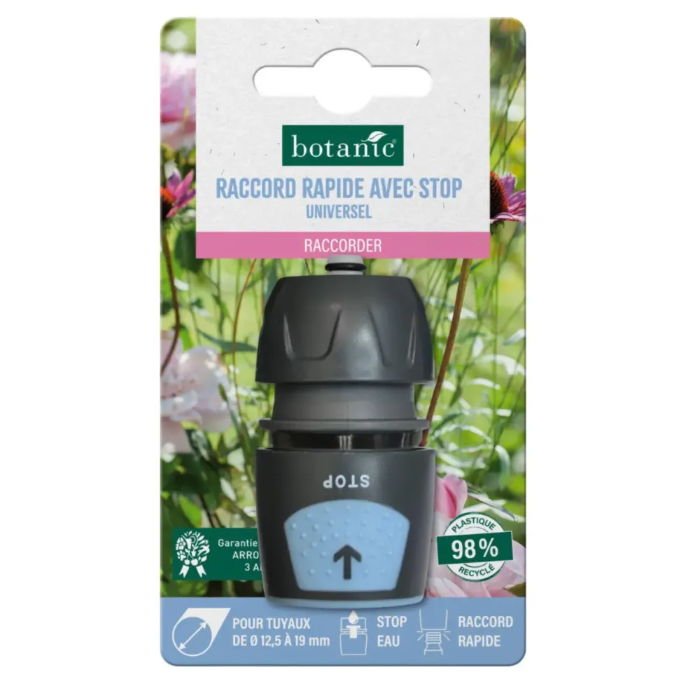 Raccord rapide avec stop universel botanic® pour tuyaux Ø 12,5 à 19 mm
