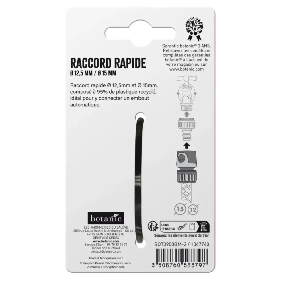 Raccord rapide botanic® Ø 12,5 mm / Ø 15 mm