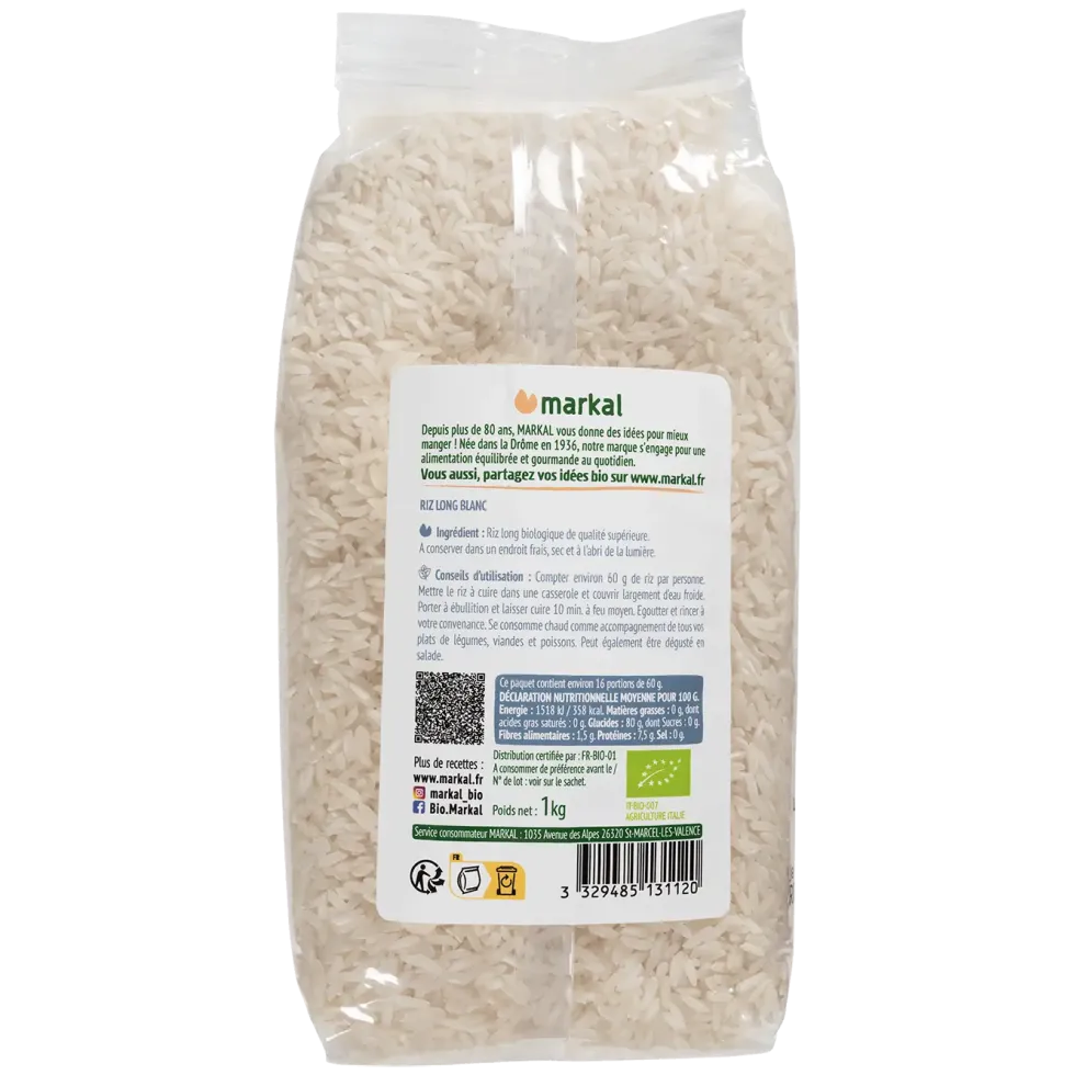 Riz long blanc bio Markal - 1 kg