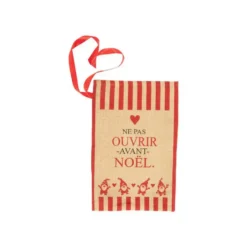 Sac cadeau en jute beige à décor gnomes rouge - 40 x 60 cm