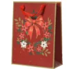 Sac cadeau en papier métallisé rouge décor couronne et nœud grand modèle - 12 x 30 x 42 cm