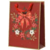 Sac cadeau en papier métallisé rouge décor couronne et nœud petit modèle - 8 x 18 x 24 cm