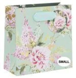 Sac à cadeaux vert à fleurs roses petit modèle Pictura