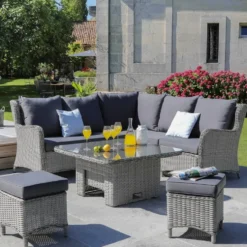 Salon de jardin d'angle Toulon en aluminium et résine tressée gris Proloisirs