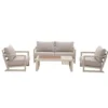 Salon de jardin en aluminium coloris crème et chêne Perth - 4 éléments (canapé, table basse et deux fauteuils)