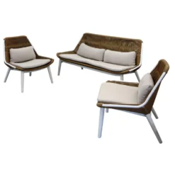 Salon de jardin en résine coloris blanc et beige Como - 3 éléments (canapé et deux fauteuils)