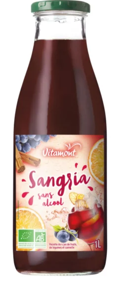 Sangria sans alcool Bio en bouteille de verre Vitamont - 1 litre