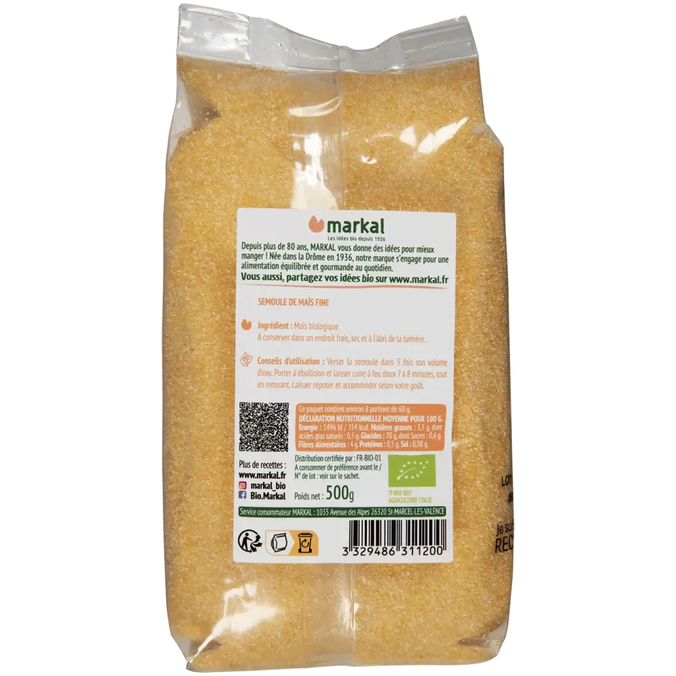 Semoule maïs fine bio Markal - 250 g
