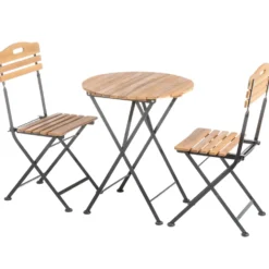 Set Bistrot en acier et bois d'acacia - 42 x 45 x 86 cm / Ø 60 x 70 cm