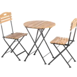 Set Bistrot en acier et bois d'acacia - 42 x 45 x 86 cm / Ø 60 x 70 cm