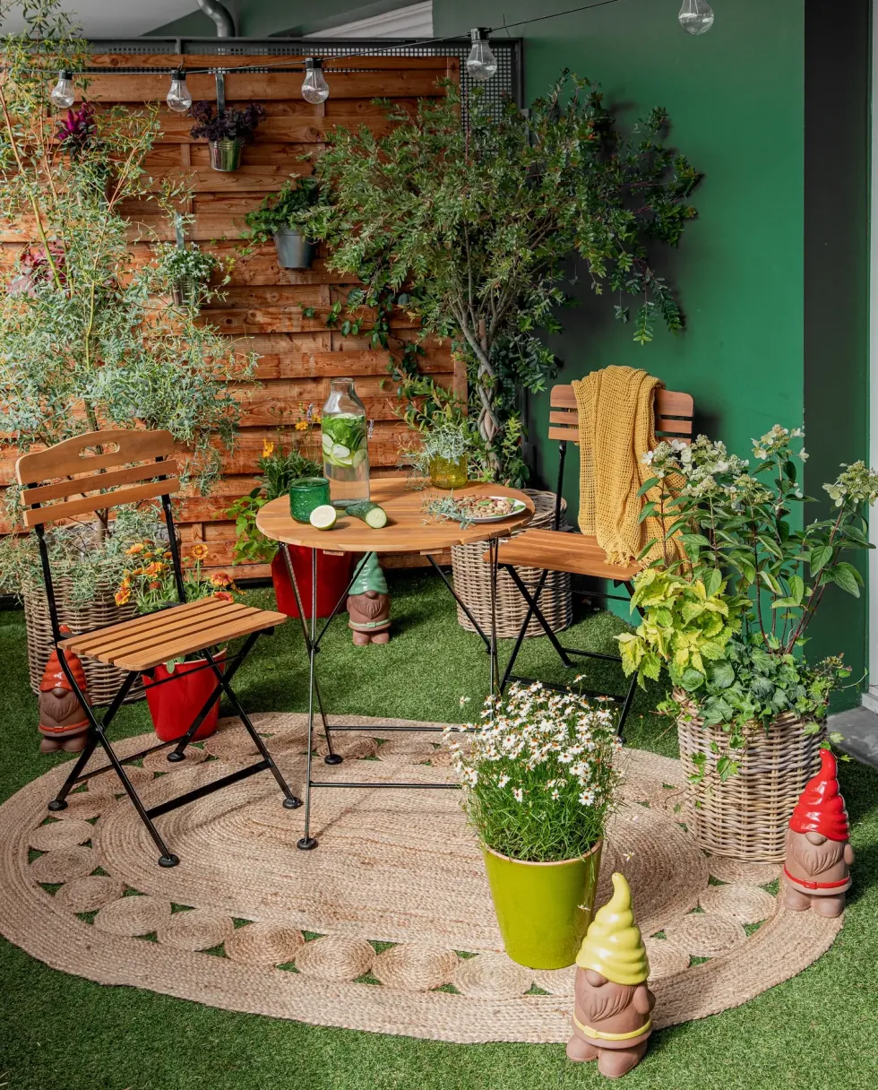 Set Bistrot en acier et bois d'acacia - 42 x 45 x 86 cm / Ø 60 x 70 cm