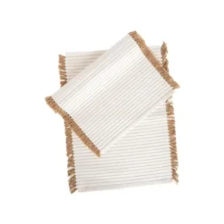 Set de table à lignes en coton crème et herbier naturel x 2 - 35 x 50 cm