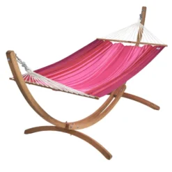 Set support et hamac EsKapade coloris rouge fuschsia rose en bois et polypropylène Jobek Hamacs - 323 x 125 x 128 cm