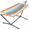 Set support et hamac MetaliK coloris orange bleu en métal et polypropylène Jobek Hamacs - 300 x 100 x 95 cm