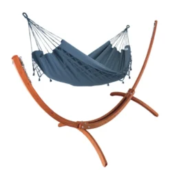 Set support et hamac Weekend coloris anthracite à franges en bois et polypropylène Jobek Hamacs - 350 x 125 x 136,5 cm