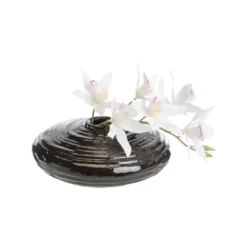 Soliflore bas à décor spirale en aluminium chocolat - Ø 22 x H 9 cm