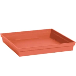 Soucoupe carrée en plastique coloris terre battue EDA Toscane - 32,6 x 32,6 x 4,9 cm