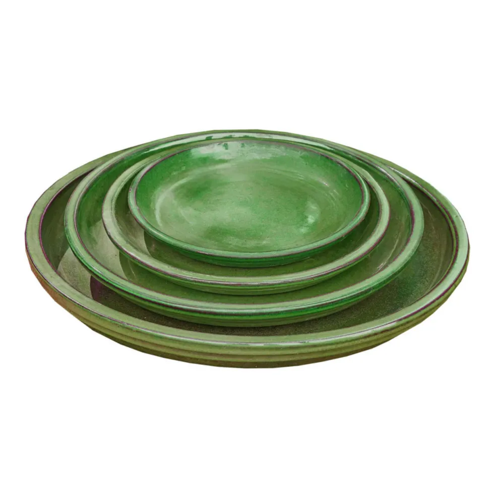 Soucoupe en terre cuite émaillée verte Poterie du Bousquet Costa - Ø 32 x H 3,5 cm