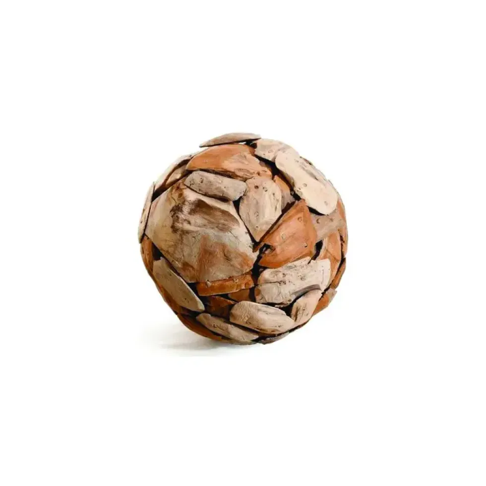 Sphère pour décoration extérieure coloris bois en teck - Ø 30 cm