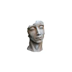 Statue de visage d’homme effet demi-rouille coloris gris 53 cm