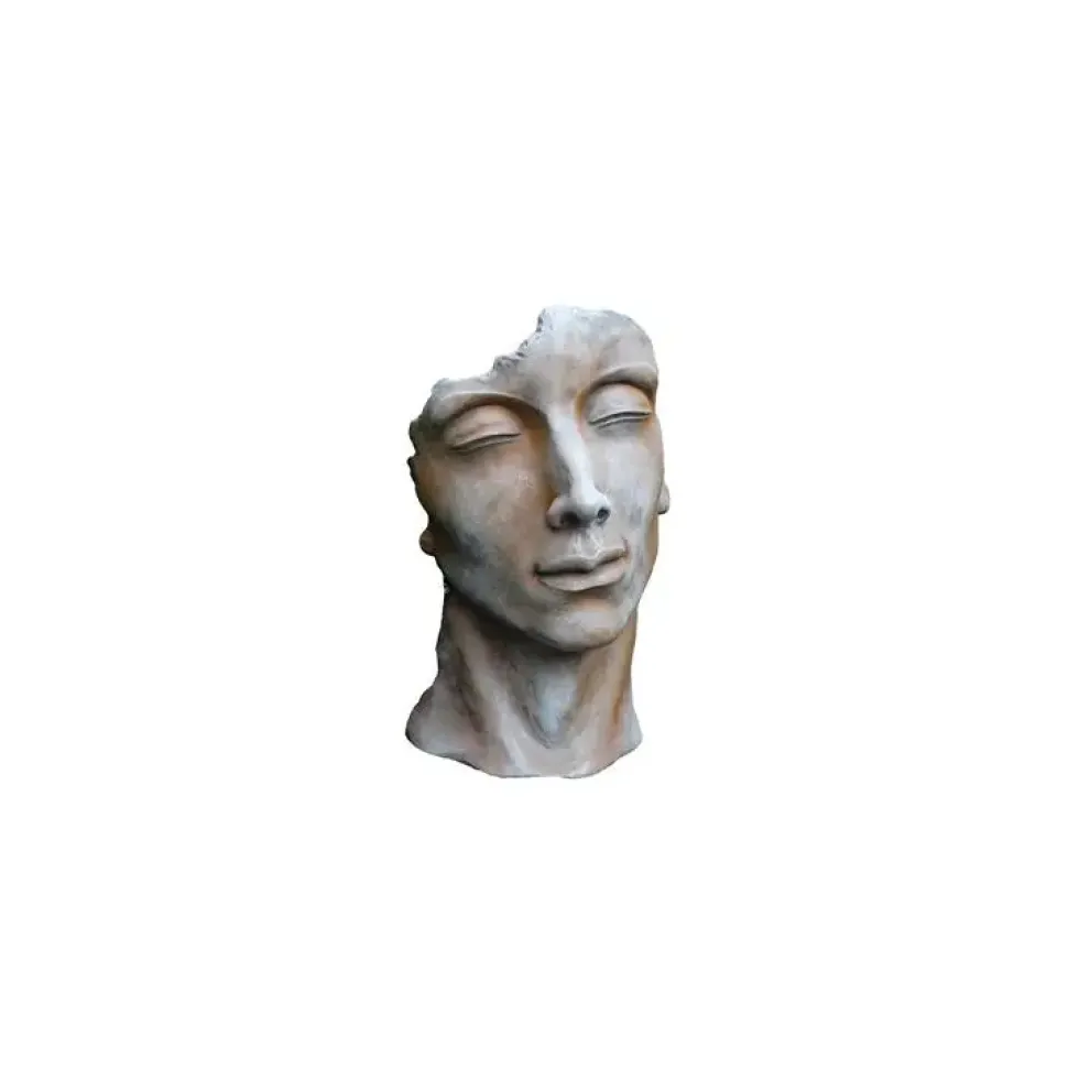 Statue de visage d’homme effet demi-rouille coloris gris 53 cm