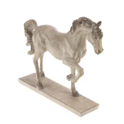 Statuette de cheval au trot en résine crème - 16 x 15,5 x 22,5 cm
