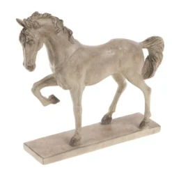 Statuette de cheval au trot en résine crème - 16 x 15,5 x 22,5 cm