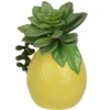 Succulente et pot citron en dolomite jaune - 9 x 8 x 14 cm