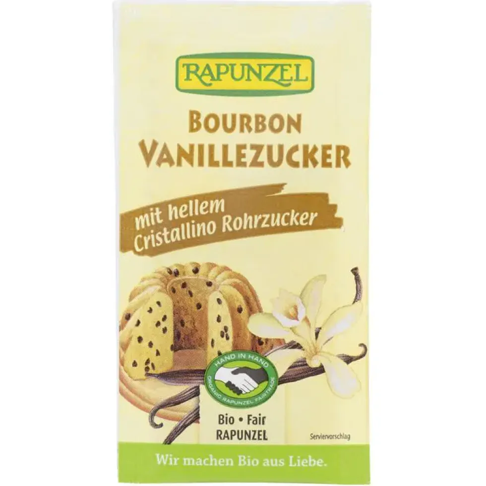 Sucre vanillé Bourbon au sucre de canne cristallino bio Rapunzel - 4 x 8 g