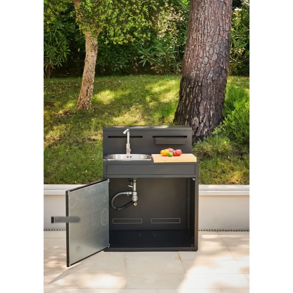 Support évier fermé en acier noir forme comptoir de bar Forge Adour - 90 x 97,2 x 112,5 cm