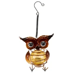 Suspension solaire petit hibou en métal à LED blanc chaud - 13 x 12,2 cm
