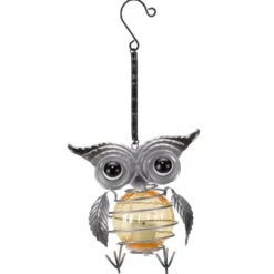 Suspension solaire petit hibou en métal à LED blanc chaud - 13 x 12,2 cm